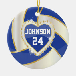 Eleganter Dunkelblau, Weiß und Gold Volleyball Keramikornament