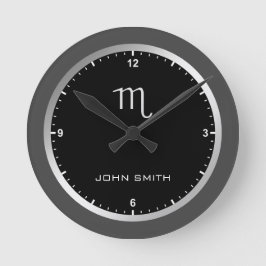 Eleganter dunkelgrauer Rahmen Zodiac Namensschild Runde Wanduhr