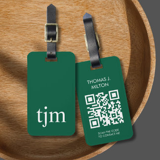 Eleganter dunkelgrüner, feiner QR-Code Gepäckanhänger