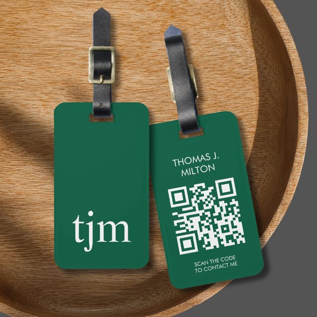 Eleganter dunkelgrüner, feiner QR-Code Gepäckanhänger (Von Creator hochgeladen)