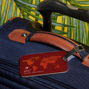 Eleganter, dunkelroter Bag mit Namen Gepäckanhänger