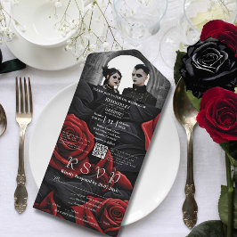 Eleganter Dunkelroter Gotischer Rose Schwarzes Fot All In One Einladung