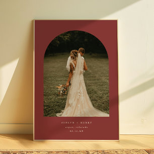 Eleganter dunkelroter Hochzeits-Paar-Foto-Bogen Poster