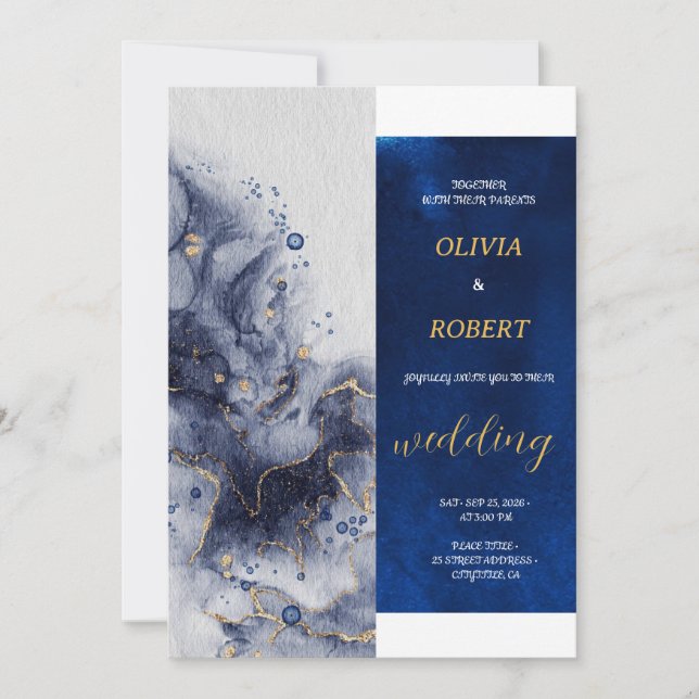 Eleganter dunkler Blauer und leichter Milk Gold Ma Einladung (Vorderseite)