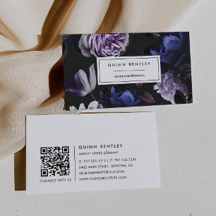 Eleganter Dunkler Violet Floral QR Code Visitenkarte