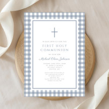 Eleganter Dusty Blue Gingham Jungen Erstkommunion
