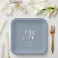 Eleganter Dusty Blue Monogram Wedding Party Cockta