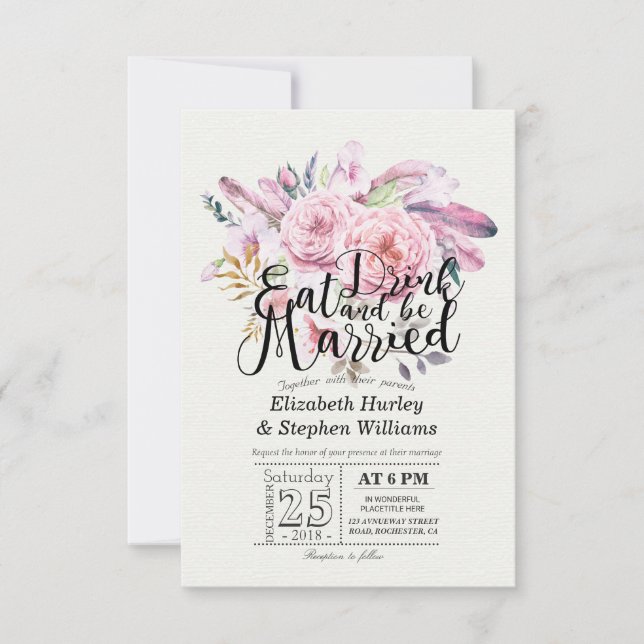 Eleganter EAT Drink & Be Verheiratet Hochzeiten Ei Einladung (Vorderseite)