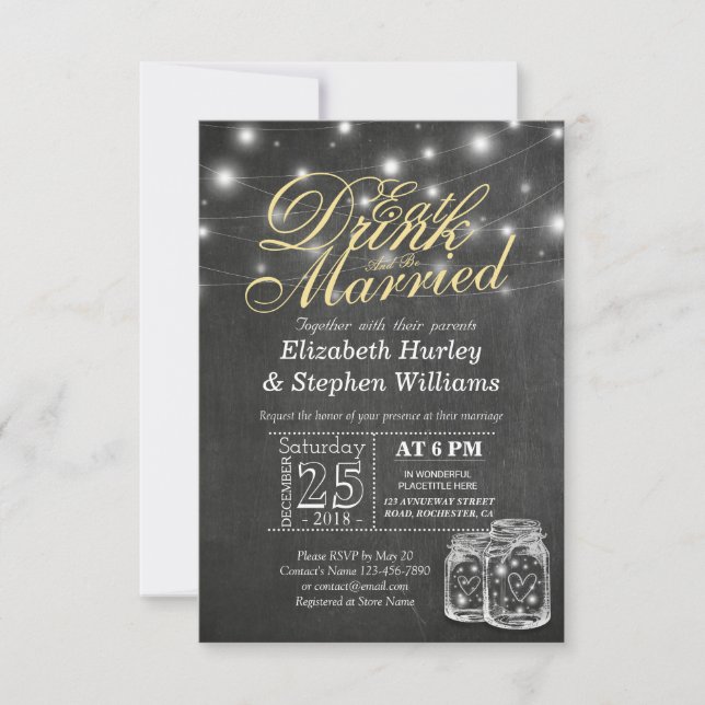 Eleganter EAT Drink & Be Verheiratet Hochzeiten Ei Einladung (Vorderseite)