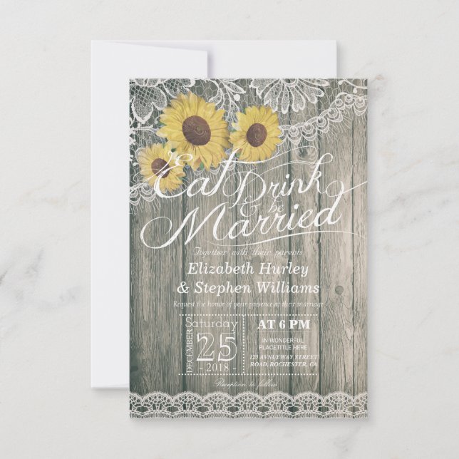 Eleganter EAT Drink & Be Verheiratet Hochzeiten Ei Einladung (Vorderseite)