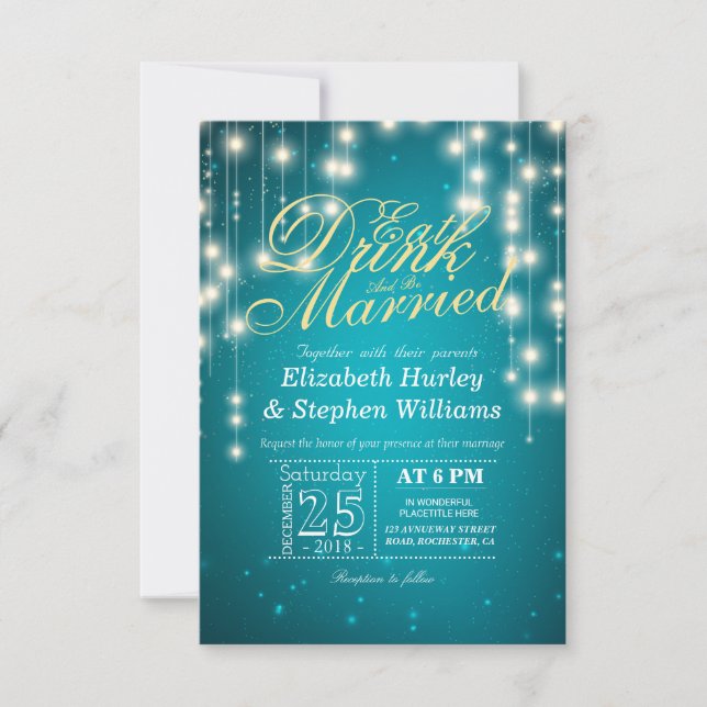 Eleganter EAT Drink & Be Verheiratet Hochzeiten Ei Einladung (Vorderseite)