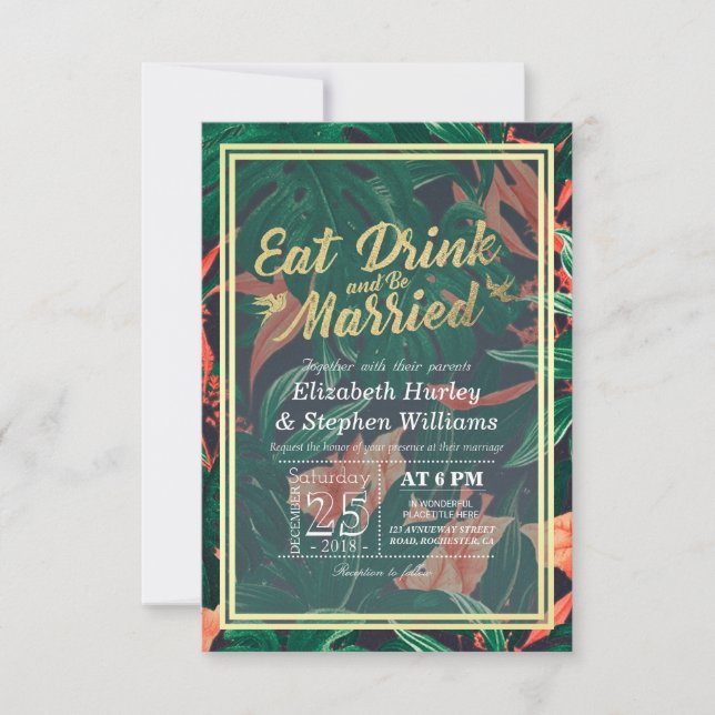 Eleganter EAT Drink & Be Verheiratet Hochzeiten Ei Einladung (Vorderseite)