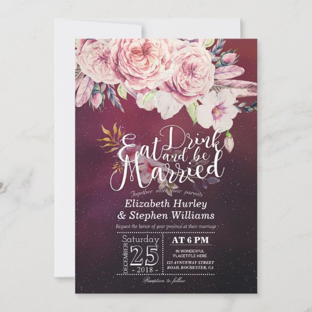 Eleganter EAT Drink & Be Verheiratet Hochzeiten Ei Einladung (Vorderseite)