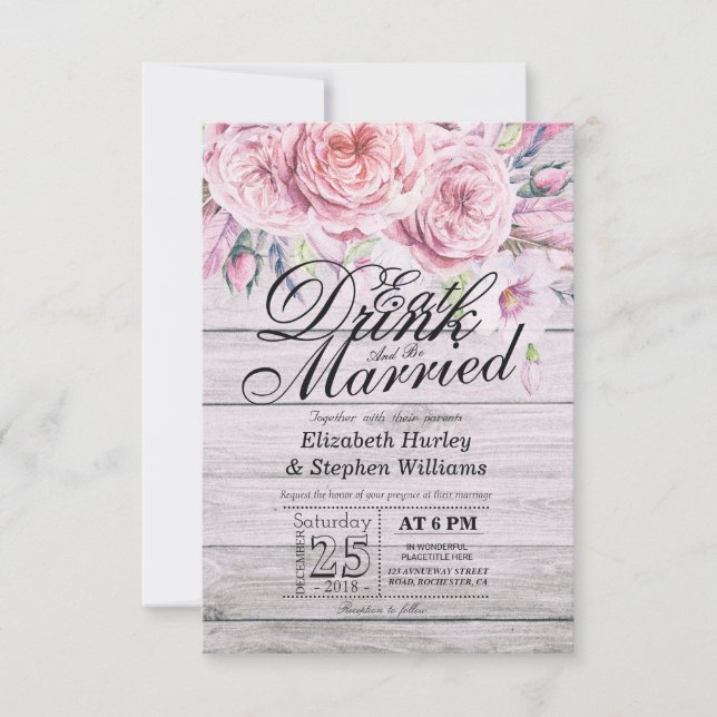 Eleganter EAT Drink & Be Verheiratet Hochzeiten Ei Einladung (Vorderseite)