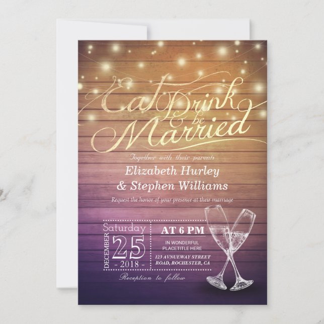Eleganter EAT Drink & Be Verheiratet Hochzeiten Ei Einladung (Vorderseite)