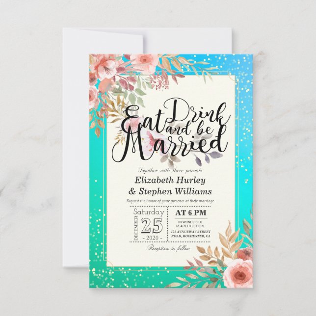 Eleganter EAT Drink & Be Verheiratet Hochzeiten Ei Einladung (Vorderseite)