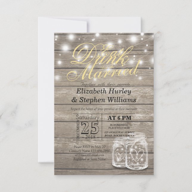 Eleganter EAT Drink & Be Verheiratet Hochzeiten Ei Einladung (Vorderseite)