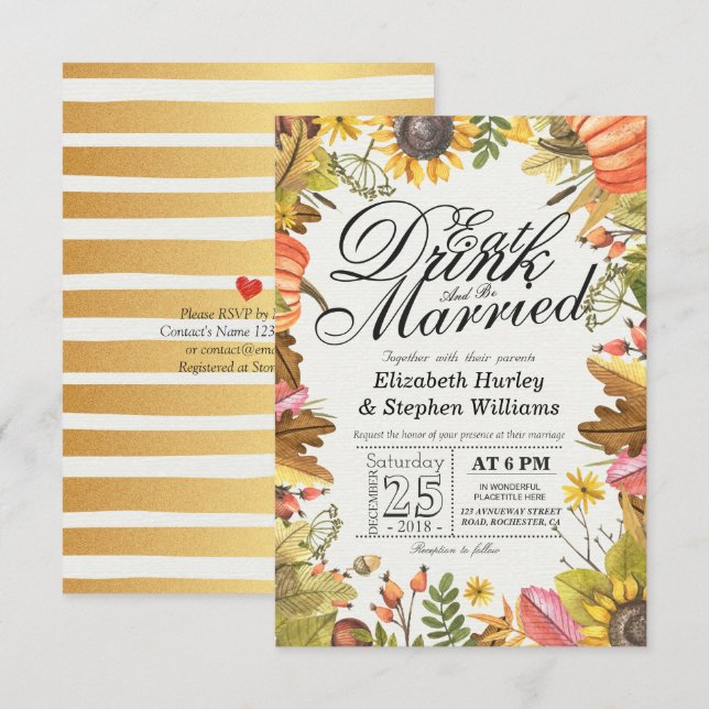 Eleganter EAT Drink & Be Verheiratet Hochzeiten Ei Einladung (Vorne/Hinten)