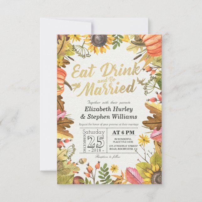 Eleganter EAT Drink & Be Verheiratet Hochzeiten Ei Einladung (Vorderseite)