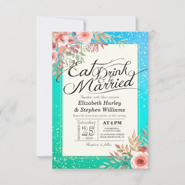 Eleganter EAT Drink & Be Verheiratet Hochzeiten Ei Einladung (Vorderseite)