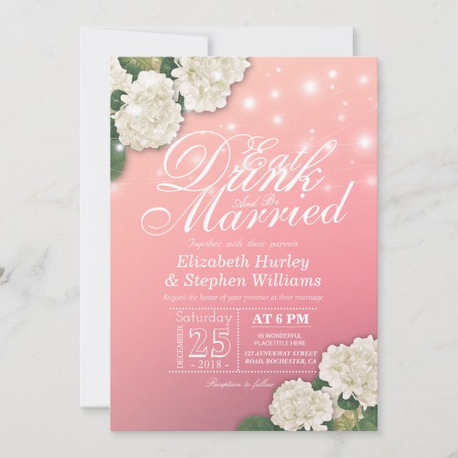Eleganter EAT Drink & Be Verheiratet Hochzeiten Ei Einladung (Vorderseite)