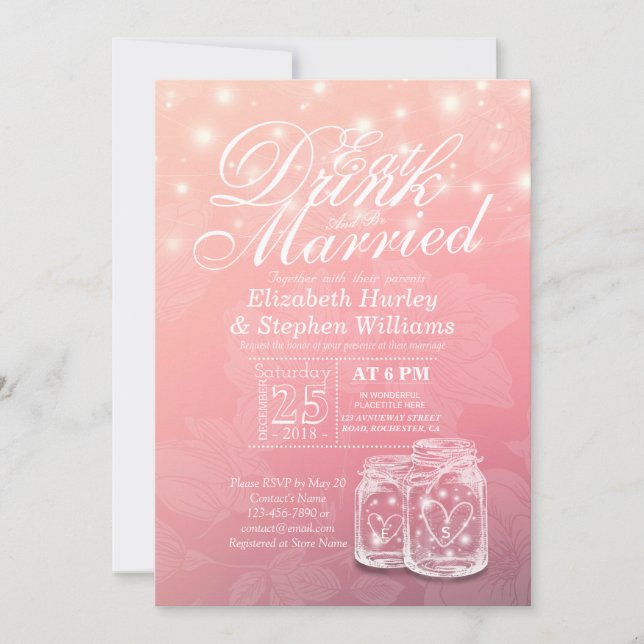 Eleganter EAT Drink & Be Verheiratet Hochzeiten Ei Einladung (Vorderseite)