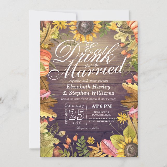 Eleganter EAT Drink & Be Verheiratet Hochzeiten Ei Einladung (Vorderseite)