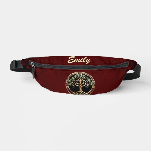 Eleganter edler Lebensbaum mit keltischem Knoten. Bauchtasche (Vorderseite)