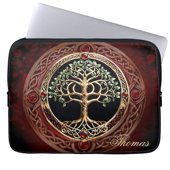 Eleganter edler Lebensbaum mit keltischem Knoten. Laptopschutzhülle (Vorderseite)