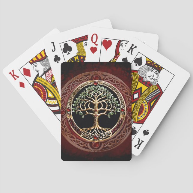 Eleganter edler Lebensbaum mit keltischem Knoten. Spielkarten (Rückseite)