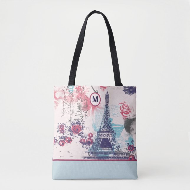 Eleganter Eiffelturm Paris und Rote Rosen Tote Tas Tasche (Vorderseite)