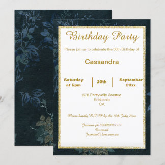 ELEGANTER EINFACHER BLACK BLUE GLITZER GEBURTSTAG EINLADUNG