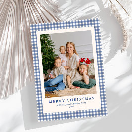 Eleganter einfacher blauer Gingham-Karo-Weihnachts Feiertagskarte