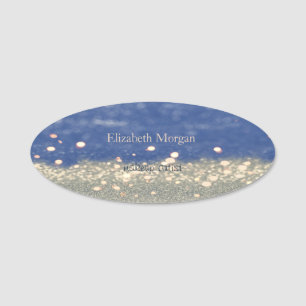 Eleganter einfacher blauer Glitter-Bokeh Namensschild