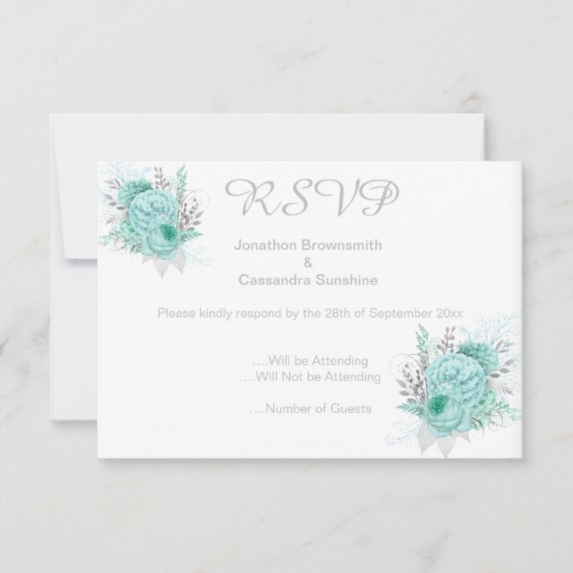 ELEGANTER EINFACHER FLORALER AQUA GLITZER UAWG EINLADUNG (Vorderseite)