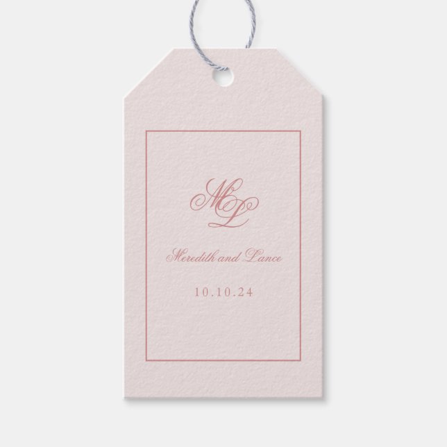 Eleganter einfacher Gepäckanhänger Pink Monogram Geschenkanhänger (Vorderseite)