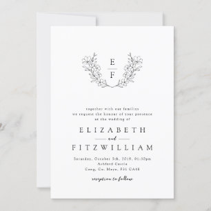 Eleganter einfacher Kirschblossom Monogramm-Kranz Einladung