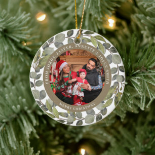 Eleganter einfacher Kranz 2 Foto Familienweihnacht Keramik Ornament