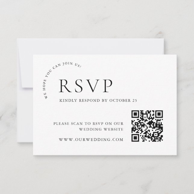 Eleganter einfacher Minimalistischer QR-Code RSVP Karte (Vorderseite)