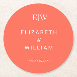 Eleganter einfacher Neon Flare mit Monogram Weddin Runder Pappuntersetzer