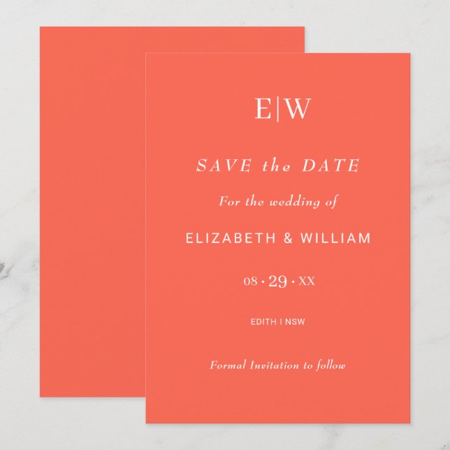Eleganter einfacher Neon Flare mit Monogram Weddin Save The Date (Vorne/Hinten)