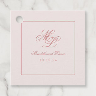 Eleganter einfacher quadratischer rosa Monogramm-T Geschenkanhänger