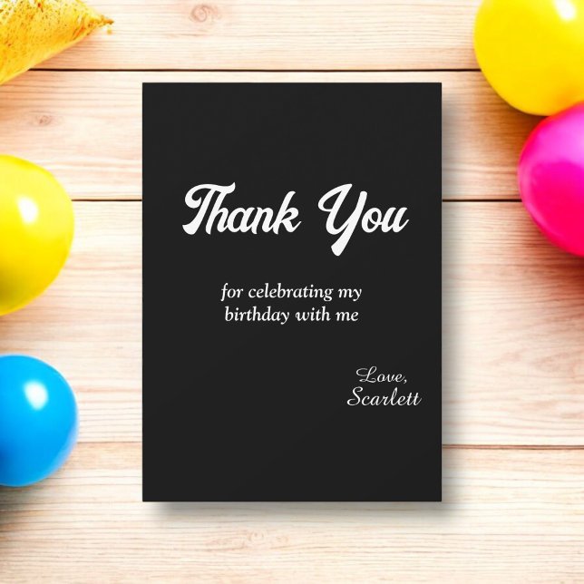Eleganter, einfacher Schwarz-Weiß-Geburtstag Dankeskarte (Von Creator hochgeladen)