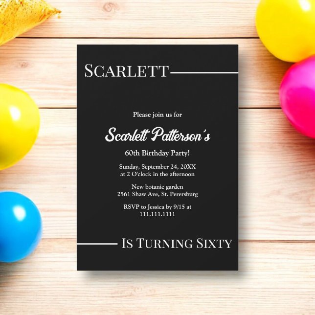 Eleganter, einfacher Schwarz-Weiß-Geburtstag Einladung (Von Creator hochgeladen)