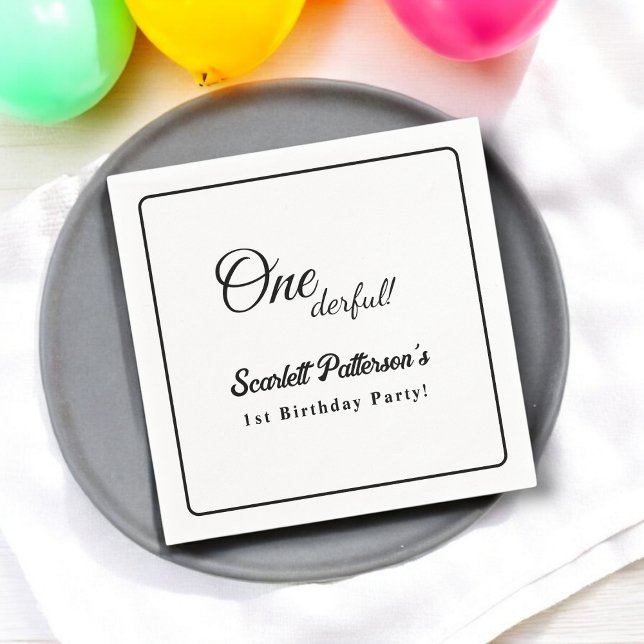 Eleganter einfacher Schwarz-Weiß-Moderne 1. Geburt Serviette (Von Creator hochgeladen)