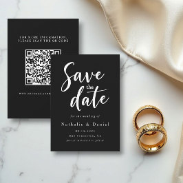 Eleganter einfacher Schwarz-Weiß-QR-Code Hochzeit Save The Date