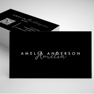 Eleganter einfacher Schwarz-weißer Script QR Code Visitenkarte