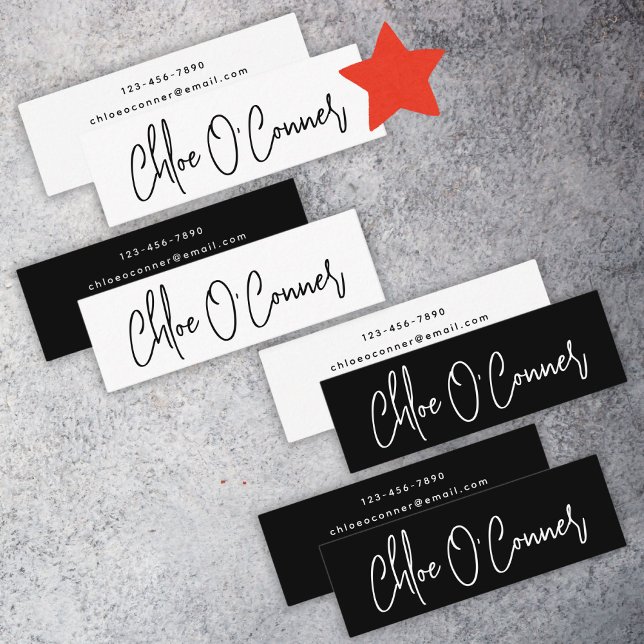 Eleganter einfacher Skriptname Weiß Minimalistisch Mini Visitenkarte (Elegant Simple Script Name White Minimalist Mini Business Card)