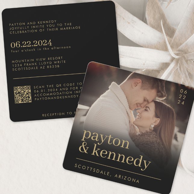 Eleganter einfacher, stilvoller Schwarz-Gold-Chic- Einladung (Von Creator hochgeladen)