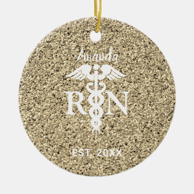 Eleganter eingetragener Nurse Gold Glitzer Persona Keramik Ornament (Vorne)